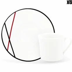 6 Tasses à café + soucoupes en Porcelaine Bistot blanches - 70ml-Fauchon Discount