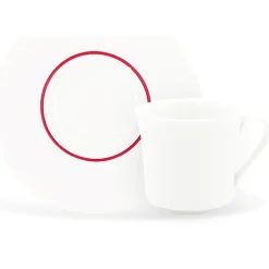 6 Tasses à café + soucoupes en Porcelaine Ligne blanches - 70ml-Fauchon New