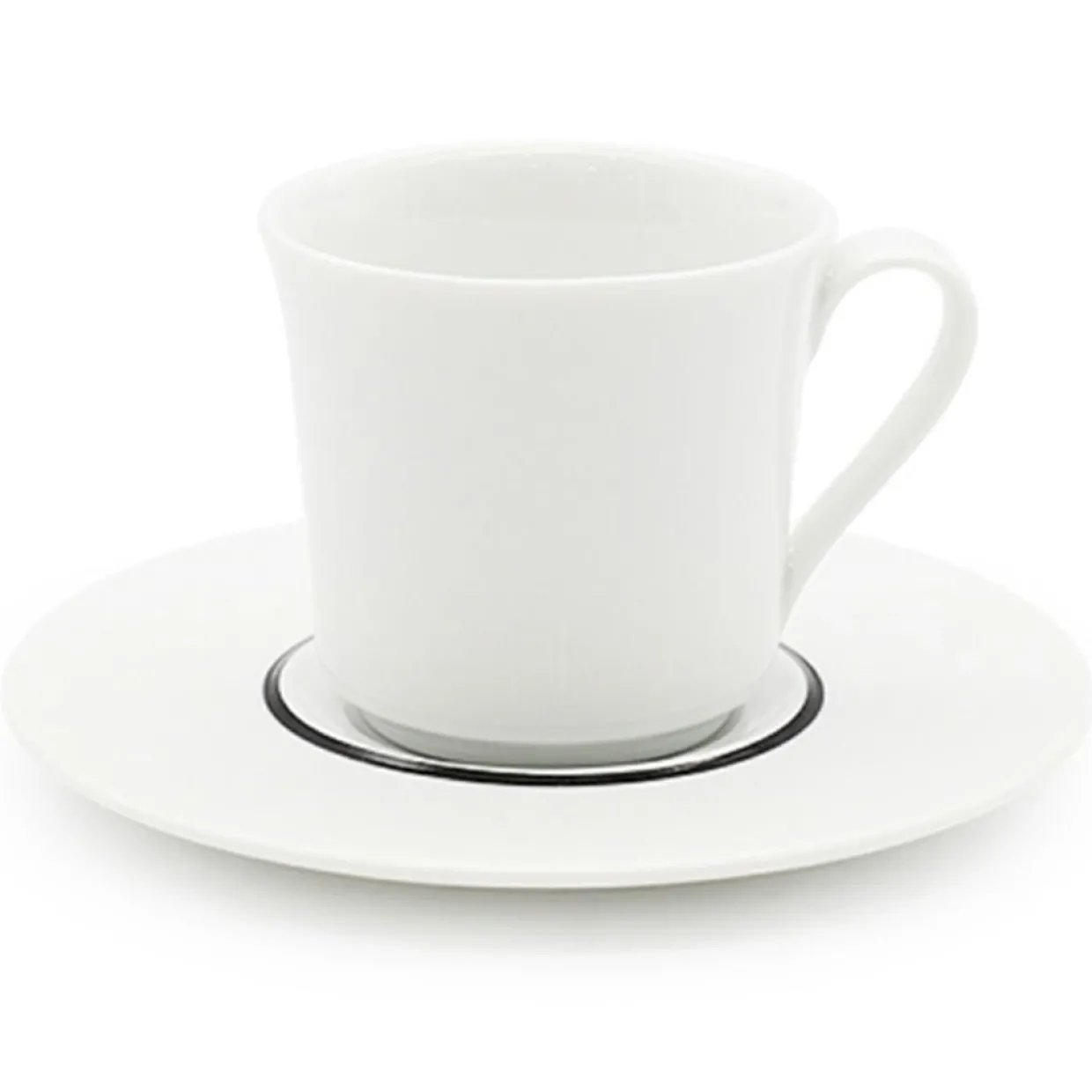 6 Tasses à café + soucoupes en Porcelaine Ligne blanches - 70ml-Fauchon New