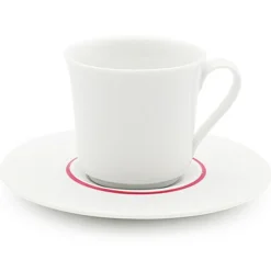 6 Tasses à café + soucoupes en Porcelaine Ligne blanches - 70ml-Fauchon New