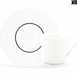 6 Tasses à thé + soucoupes en Porcelaine Ligne blanches - 150ml-Fauchon Discount