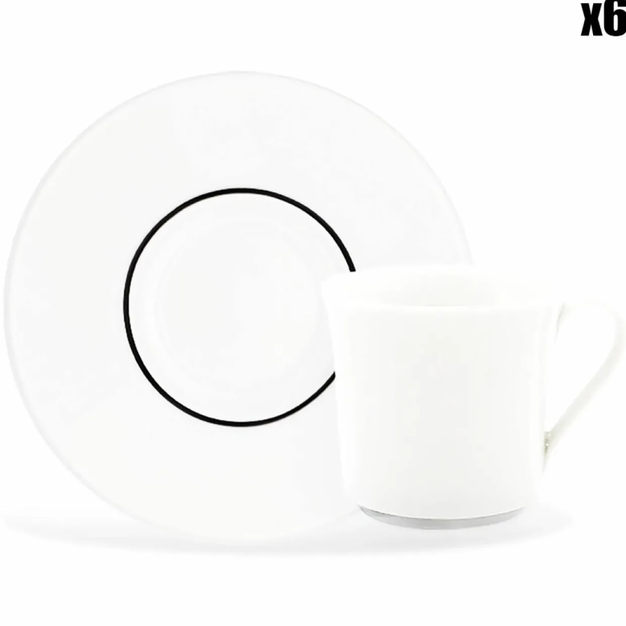 6 Tasses à thé + soucoupes en Porcelaine Ligne blanches - 150ml-Fauchon Discount