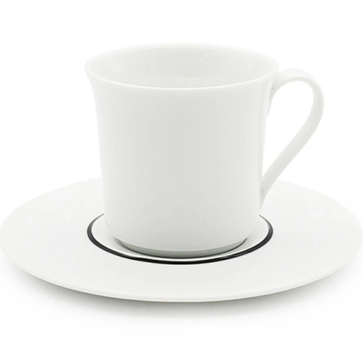 6 Tasses à thé + soucoupes en Porcelaine Ligne blanches - 150ml-Fauchon Discount