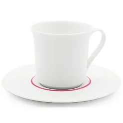 6 Tasses à thé + soucoupes en Porcelaine Ligne blanches - 150ml-Fauchon Discount