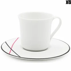 6 Tasses à thé + soucoupes en Porcelaine Bistrot blanches - 150ml-Fauchon Discount