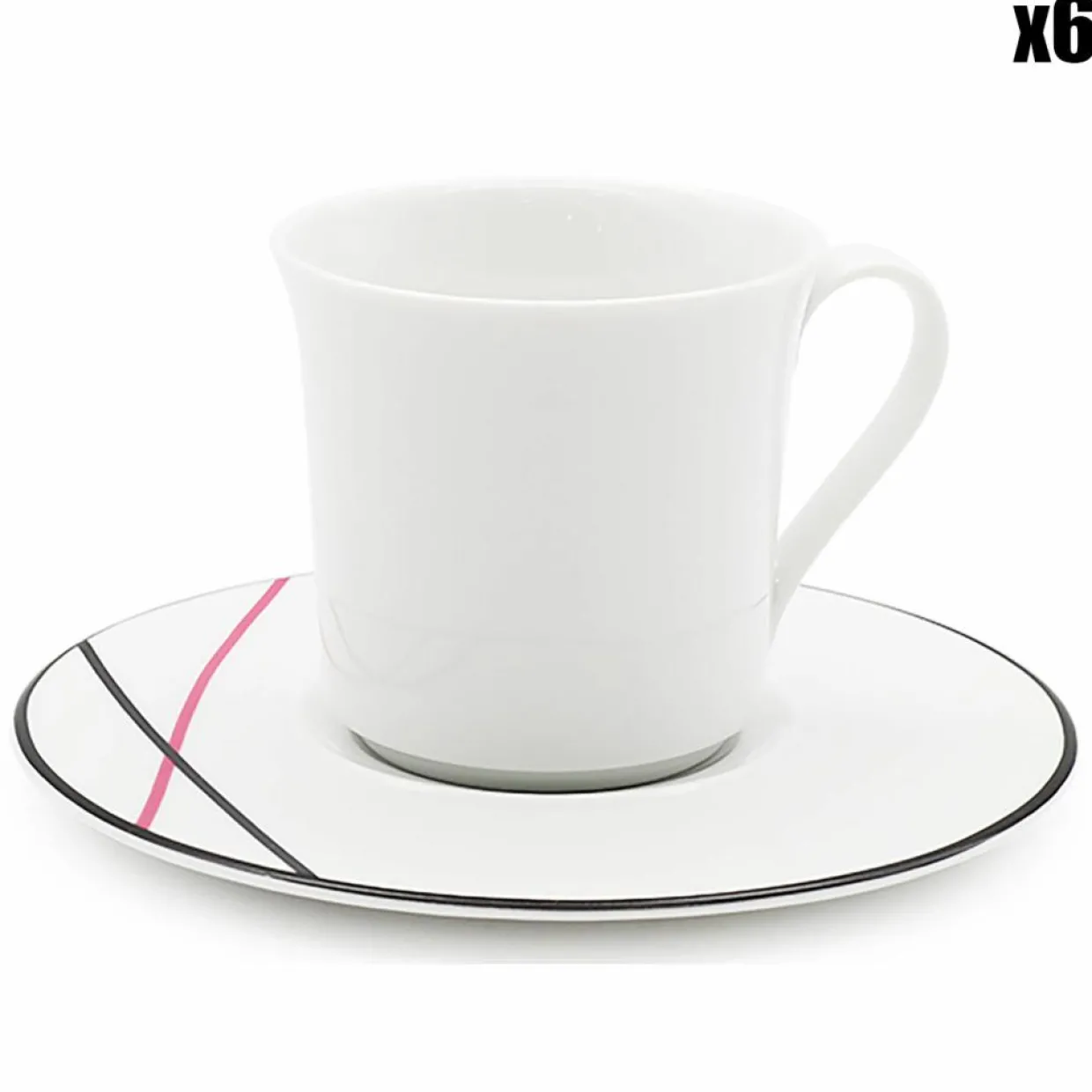 6 Tasses à thé + soucoupes en Porcelaine Bistrot blanches - 150ml-Fauchon Discount