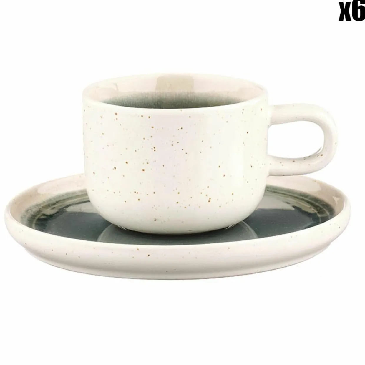 6 Tasses avec soucoupe Oxygen gris/vert bouteille/beige - 20 cl-Bjorn