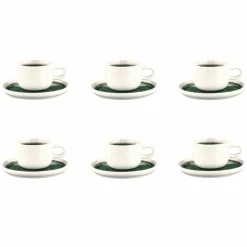 6 Tasses avec soucoupe Oxygen gris/vert bouteille/beige - 20 cl-Bjorn