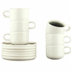 6 Tasses avec soucoupe Oxygen gris/vert bouteille/beige - 20 cl-Bjorn