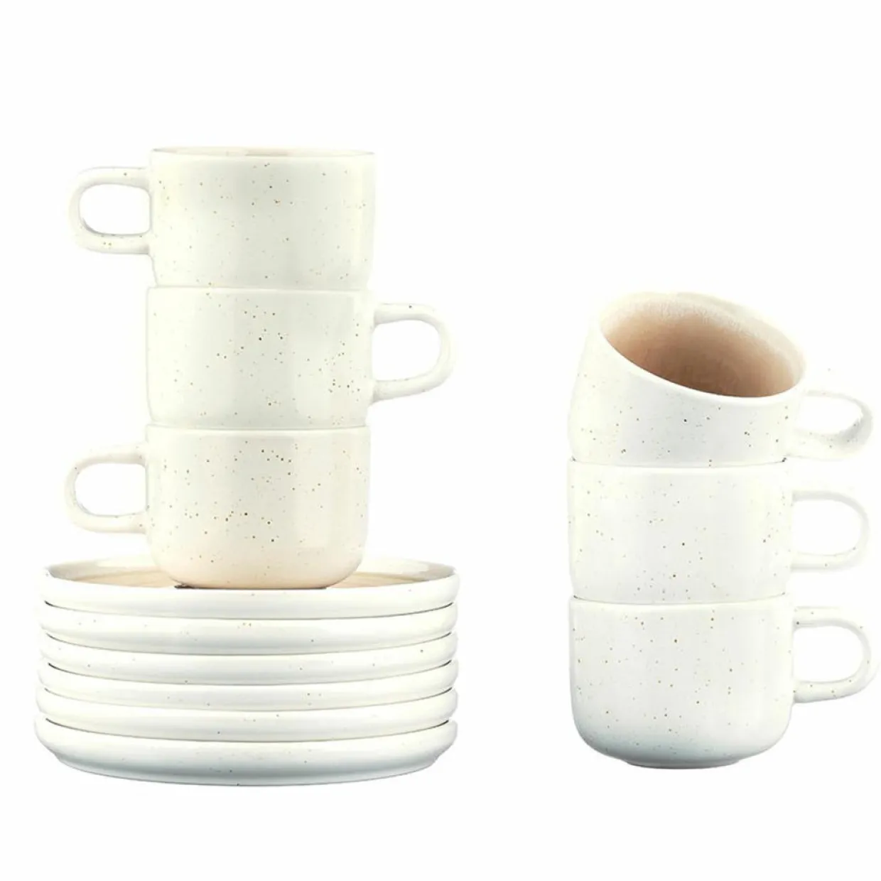 Bjorn Mugs, Tasses^6 Tasses avec soucoupe Oxygen rose poudre/beige - 20 cl