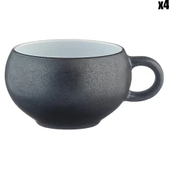 Bjorn Mugs, Tasses^4 Tasses en Grès Gourmet blanc granité/noir onyx - 12 cL