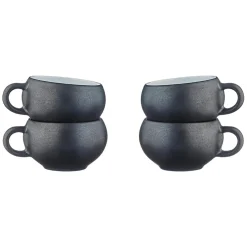Bjorn Mugs, Tasses^4 Tasses en Grès Gourmet blanc granité/noir onyx - 12 cL