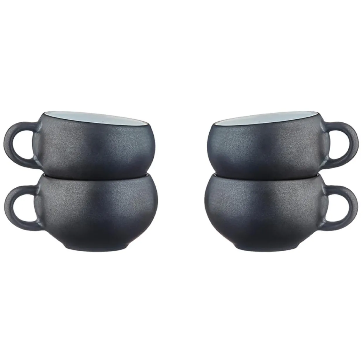 Bjorn Mugs, Tasses^4 Tasses en Grès Gourmet blanc granité/noir onyx - 12 cL