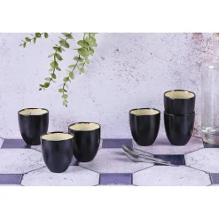 6 Tasses en Grès Iris blanc/ivoire - 15 cl-Bjorn Sale