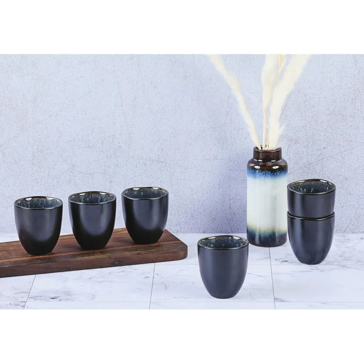 Bjorn Mugs, Tasses^6 Tasses en Grès Iris bleu foncé - 15 cl