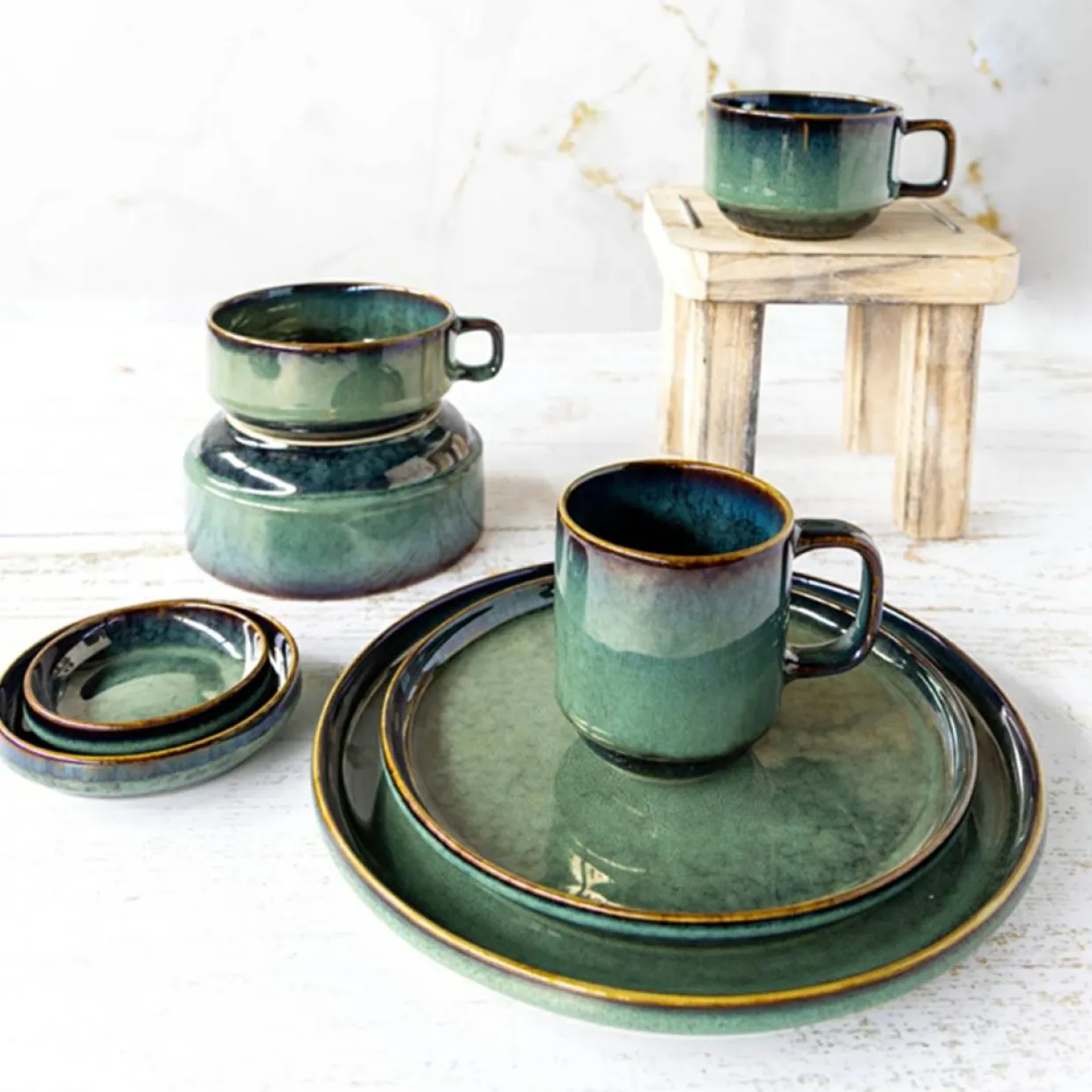 6 tasses en Grès Jade vert foncé - 36cl-Cosy & Trendy Sale