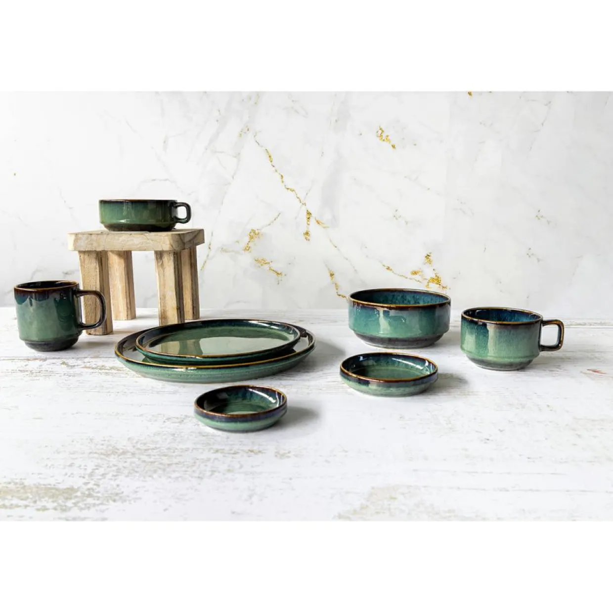 6 tasses en Grès Jade vert foncé - 36cl-Cosy & Trendy Sale