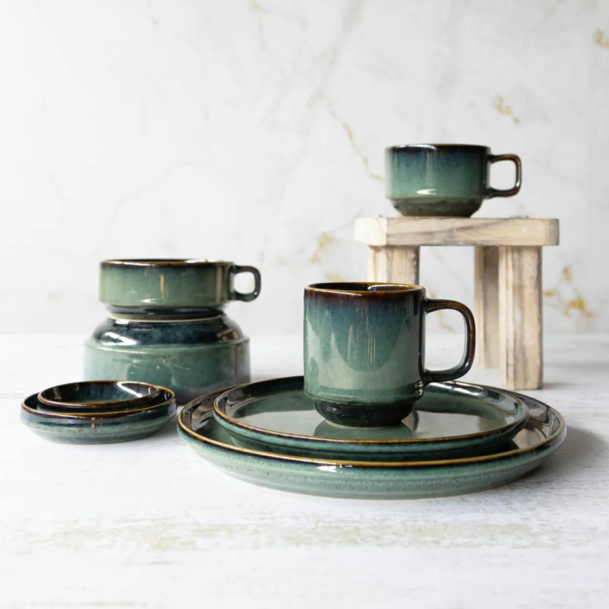 6 tasses en Grès Jade vert foncé - 36cl-Cosy & Trendy Sale