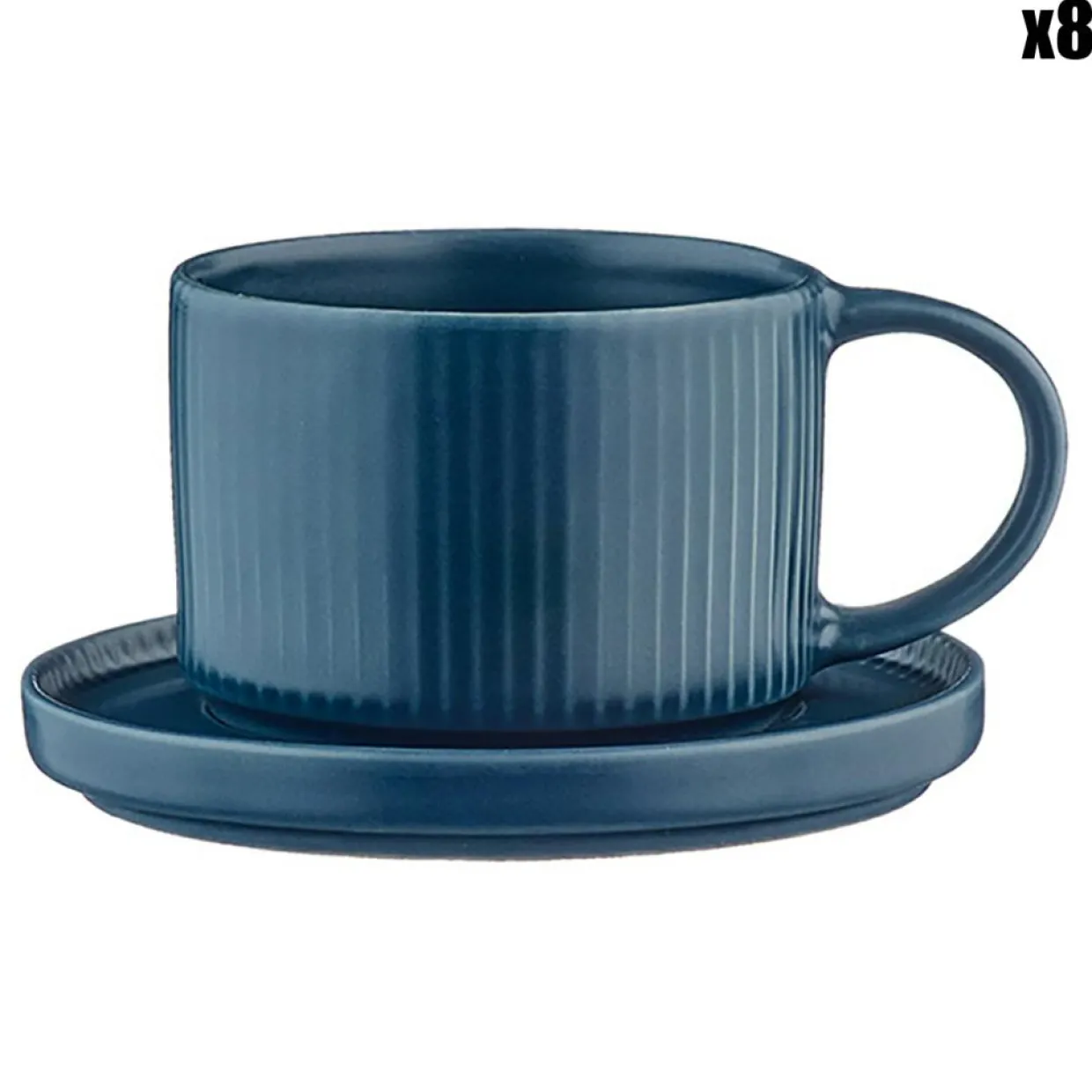 8 Tasses Scandi Et Soucoupe bleu marine - 15 cl-Bjorn Hot