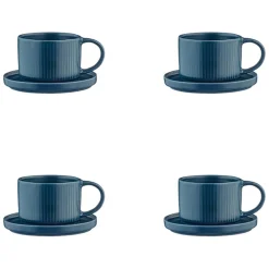 8 Tasses Scandi Et Soucoupe bleu marine - 15 cl-Bjorn Hot