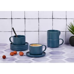 8 Tasses Scandi Et Soucoupe bleu marine - 15 cl-Bjorn Hot