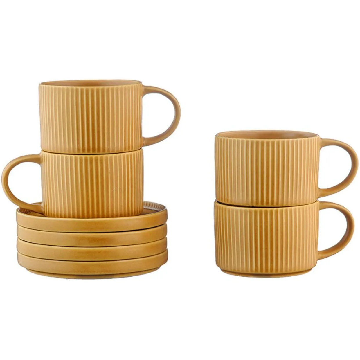 8 Tasses Scandi Et Soucoupe jaune ocre - 15 cl-Bjorn Discount