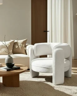 Aéla - Fauteuil cocooning en tissu bouclettes beige-Uniqka Hot