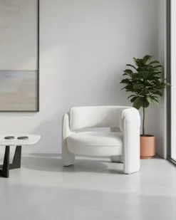Aéla - Fauteuil cocooning en tissu bouclettes beige-Uniqka Hot