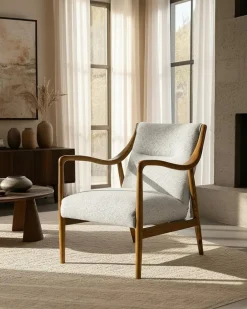 Ambre - Fauteuil en bois massif chêne et en lin-Uniqka Hot