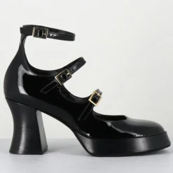 Babies en Cuir galan noires - Talon : 7.5cm-Garrice Lab