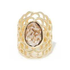 Bague ajustable Quartz fumé en laiton doré-Moonstone Hot