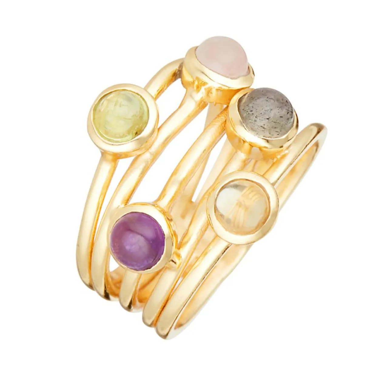 Femme Moonstone Bagues^Bague Chloé Labradorite Péridot Citrine Quartz rose & Améthyste en laiton doré