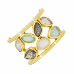 Bague Debora Quartz, Labradorite et Jade en laiton doré-Moonstone Sale