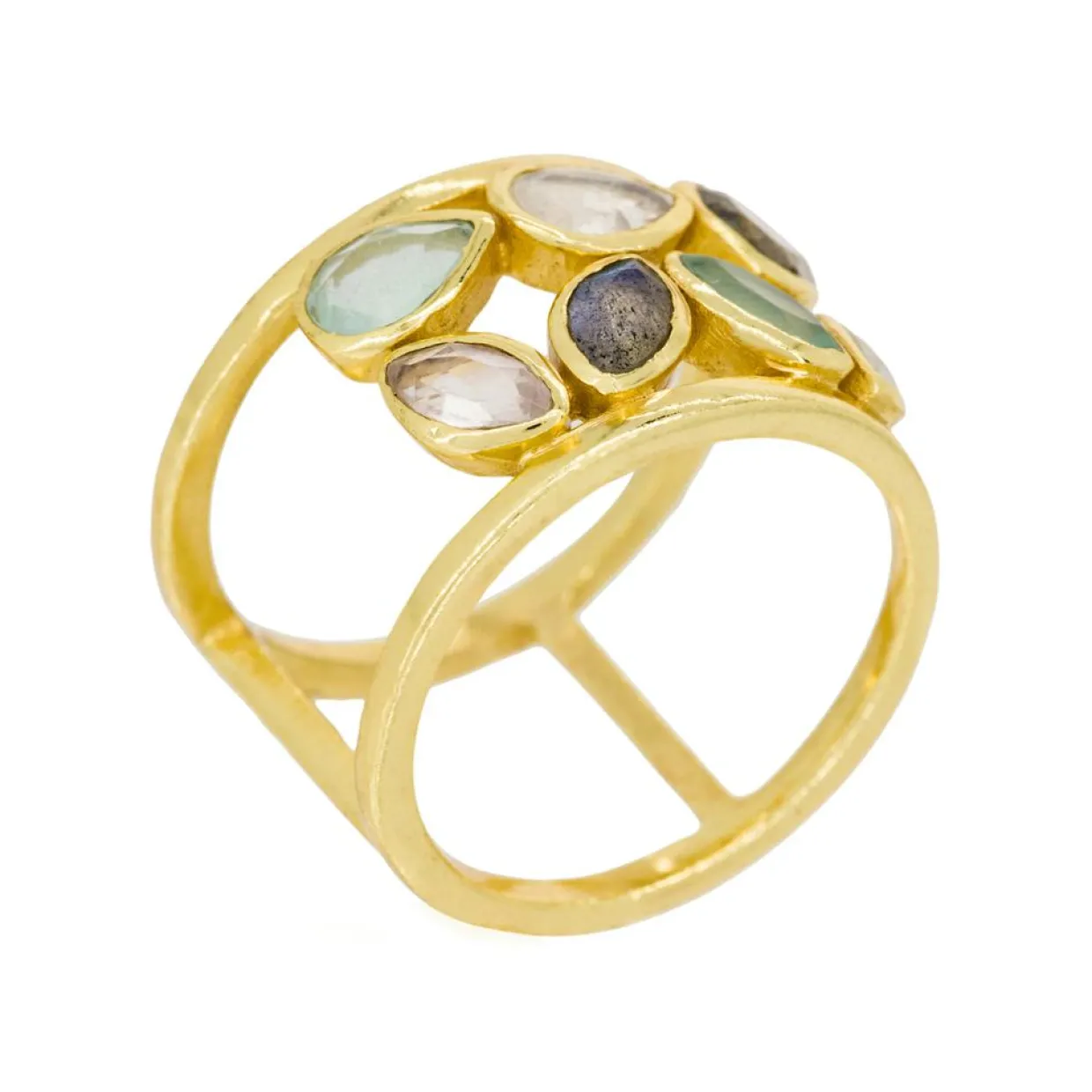 Bague Debora Quartz, Labradorite et Jade en laiton doré-Moonstone Sale