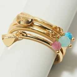 Bague Diana Multipierres en laiton doré-Moonstone Clearance