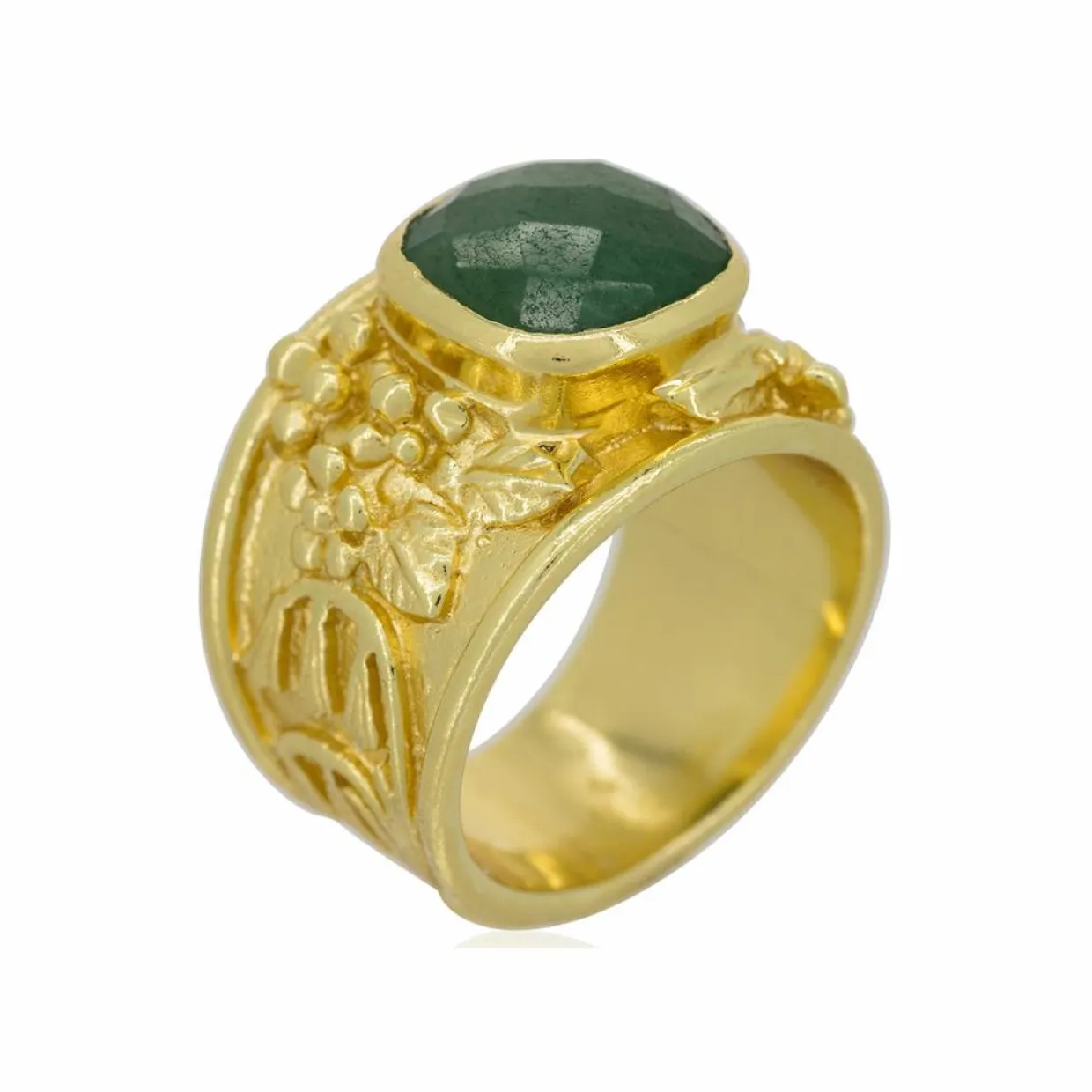 Bague Elisabeth Aventurine verte en laiton-Moonstone New