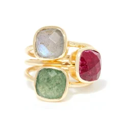 Bague Elsa Aventurine, Labradorite & Rubis en laiton doré-Moonstone Outlet