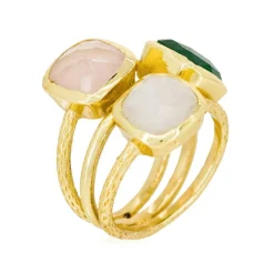 Bague Elsa Aventurine Quartz & Pierre de Lune en laiton doré-Moonstone Best
