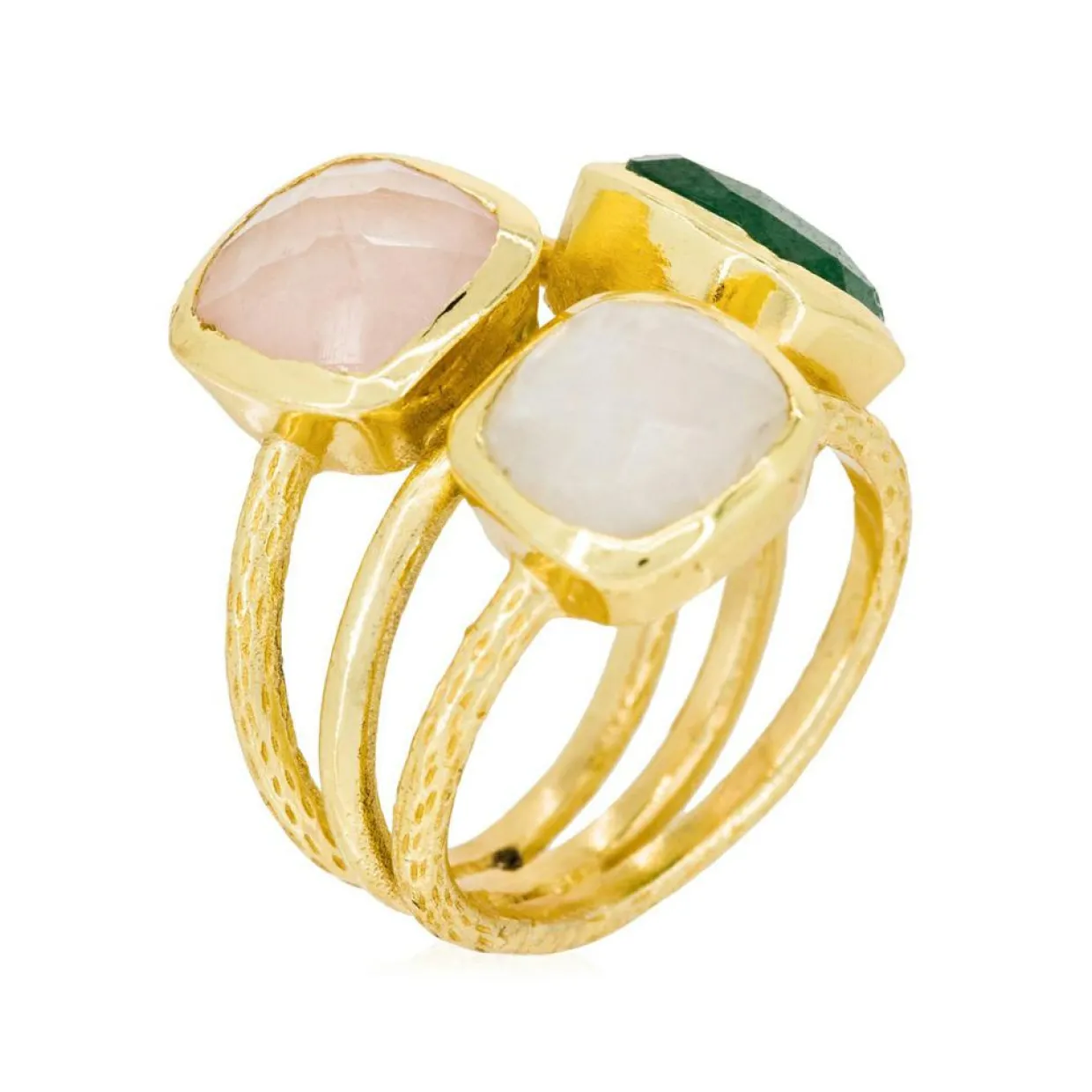 Bague Elsa Aventurine Quartz & Pierre de Lune en laiton doré-Moonstone Best