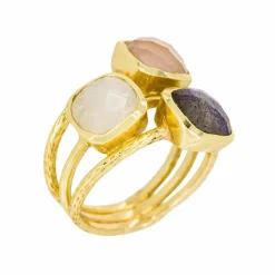 Femme Moonstone Bagues^Bague Elsa Quartz, Labradorite et Cristal en laiton doré
