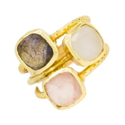 Femme Moonstone Bagues^Bague Elsa Quartz, Labradorite et Cristal en laiton doré