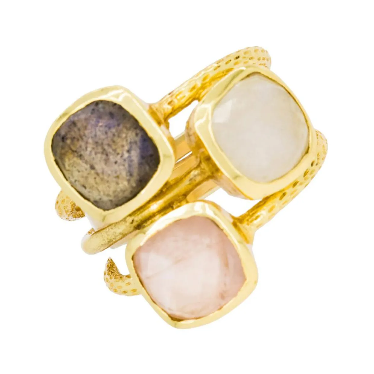 Femme Moonstone Bagues^Bague Elsa Quartz, Labradorite et Cristal en laiton doré