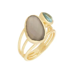 Femme Moonstone Bagues^Bague Florika Pierre de Lune & Topaze en laiton doré