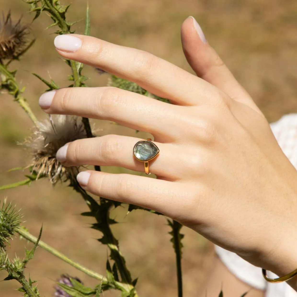 Femme Moonstone Bagues^Bague Ilya Labradorite en laiton doré