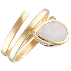 Bague Luna Pierre de lune en laiton doré-Moonstone New