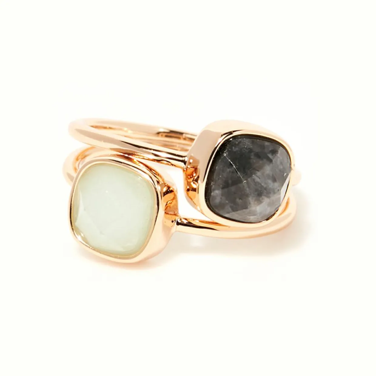 Bague Naelia Amazonite & Labradorite en laiton doré-Moonstone New