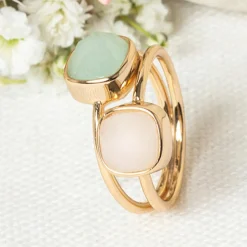 Bague Naelia Quartz rose & Amazonite en laiton doré-Moonstone Best
