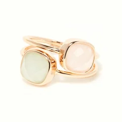 Bague Naelia Quartz rose & Amazonite en laiton doré-Moonstone Best
