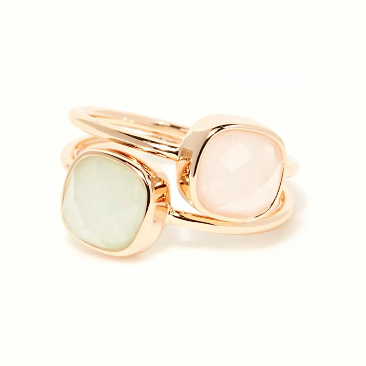 Bague Naelia Quartz rose & Amazonite en laiton doré-Moonstone Best