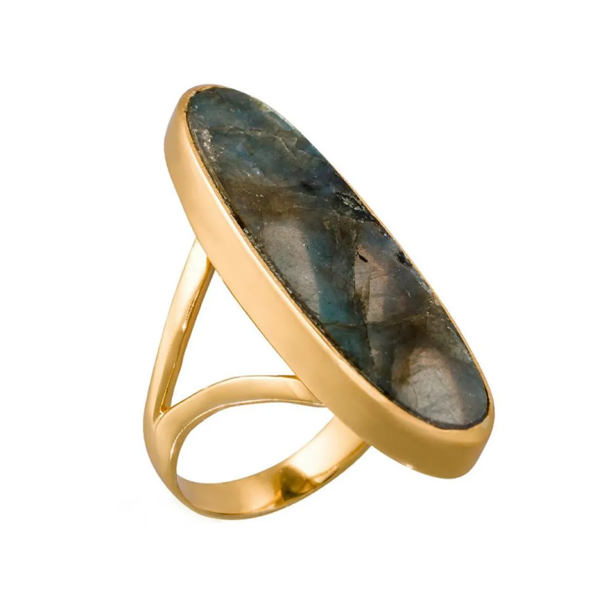 Bague Olivia Labradorite en laiton doré-Moonstone Online